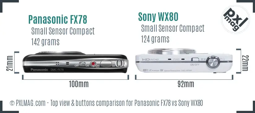 Panasonic FX78 vs Sony WX80 top view buttons comparison