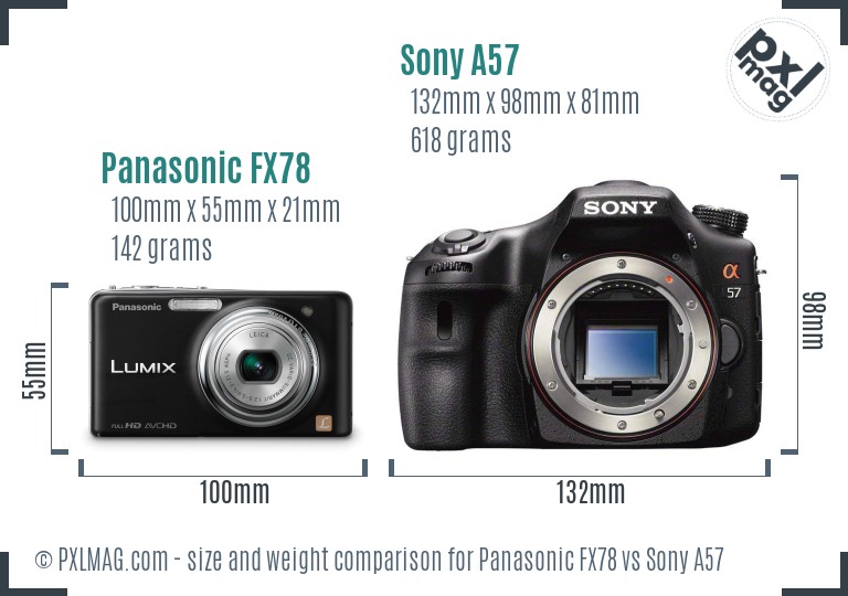 Panasonic FX78 vs Sony A57 size comparison