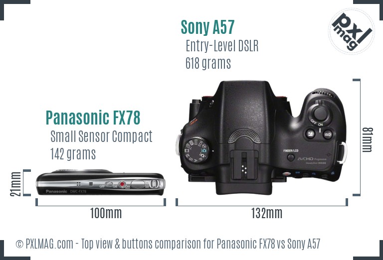 Panasonic FX78 vs Sony A57 top view buttons comparison