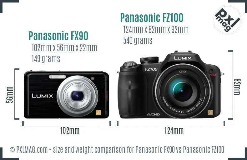 Panasonic FX90 vs Panasonic FZ100 size comparison