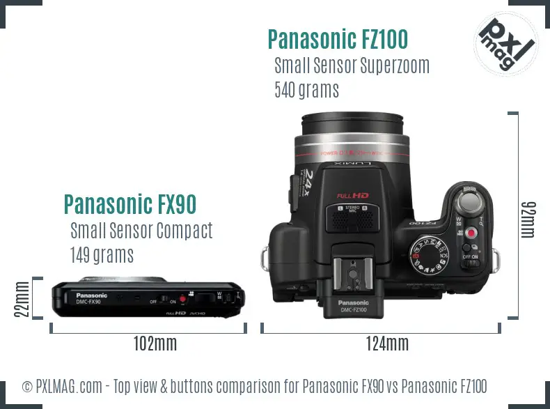 Panasonic FX90 vs Panasonic FZ100 top view buttons comparison
