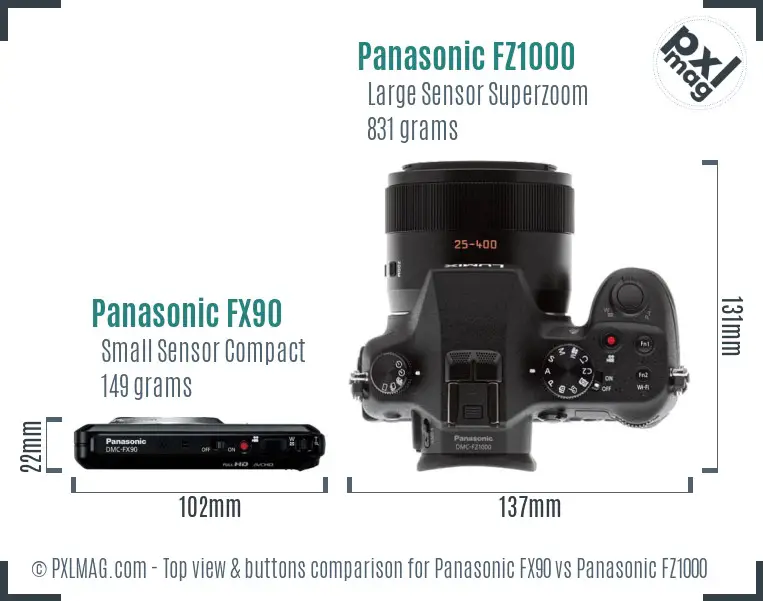 Panasonic FX90 vs Panasonic FZ1000 top view buttons comparison