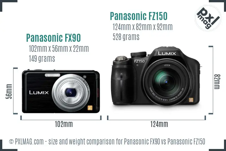 Panasonic FX90 vs Panasonic FZ150 size comparison