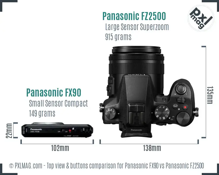Panasonic FX90 vs Panasonic FZ2500 top view buttons comparison