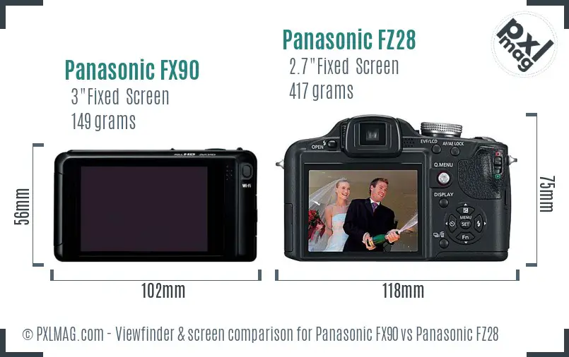 Panasonic FX90 vs Panasonic FZ28 Screen and Viewfinder comparison