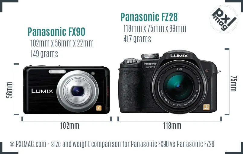 Panasonic FX90 vs Panasonic FZ28 size comparison