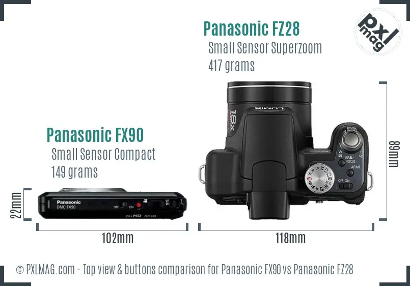 Panasonic FX90 vs Panasonic FZ28 top view buttons comparison