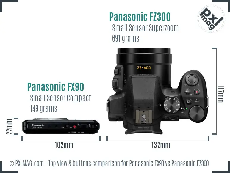 Panasonic FX90 vs Panasonic FZ300 top view buttons comparison