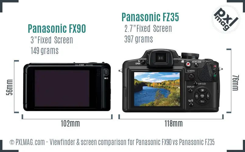 Panasonic FX90 vs Panasonic FZ35 Screen and Viewfinder comparison