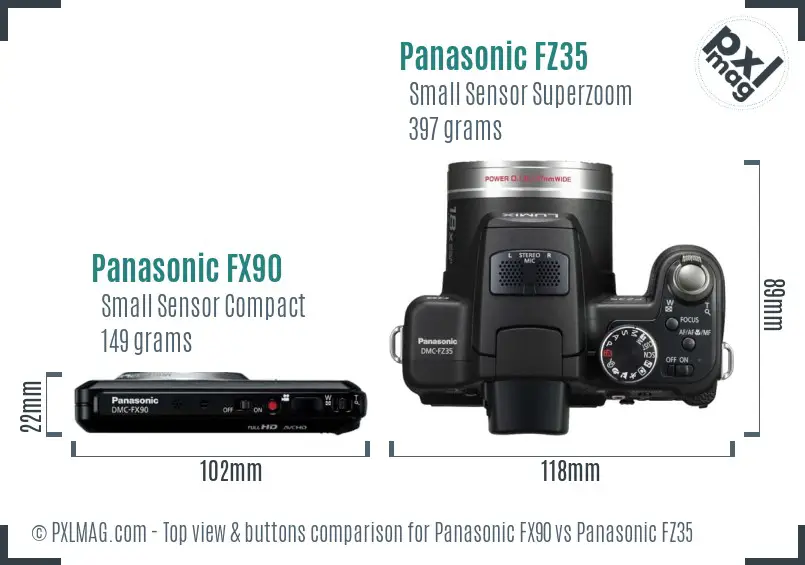 Panasonic FX90 vs Panasonic FZ35 top view buttons comparison