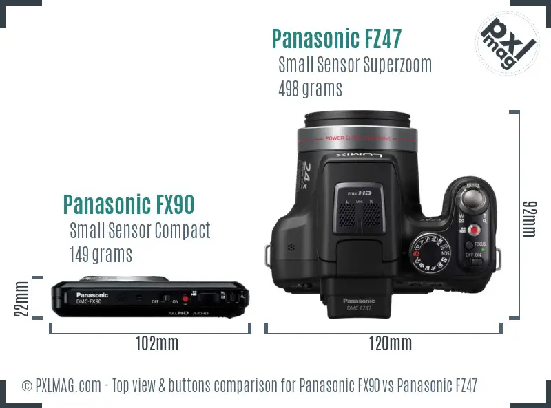 Panasonic FX90 vs Panasonic FZ47 top view buttons comparison
