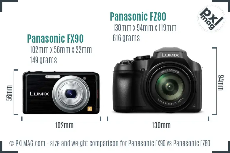 Panasonic FX90 vs Panasonic FZ80 size comparison