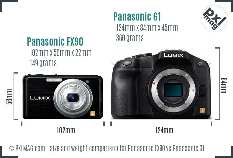 Panasonic FX90 vs Panasonic G1 size comparison
