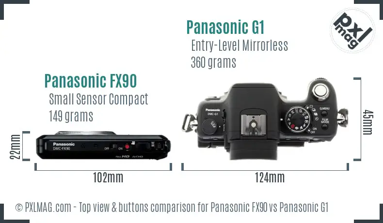 Panasonic FX90 vs Panasonic G1 top view buttons comparison