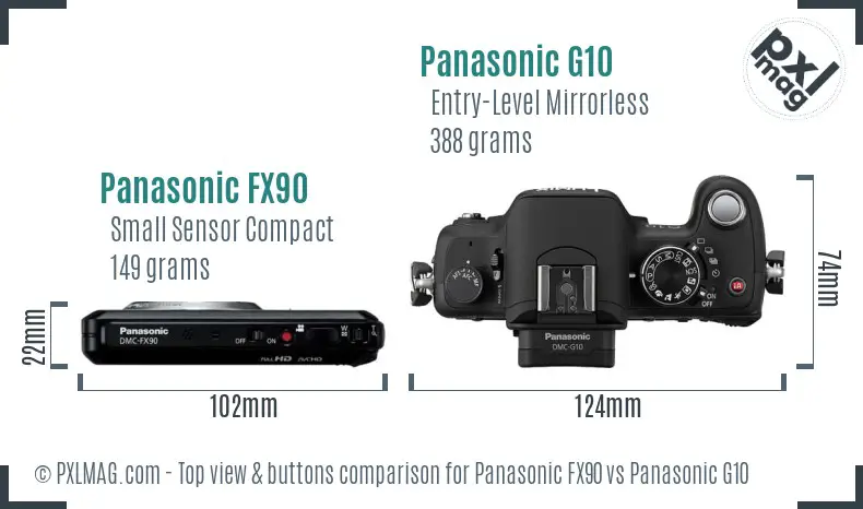 Panasonic FX90 vs Panasonic G10 top view buttons comparison