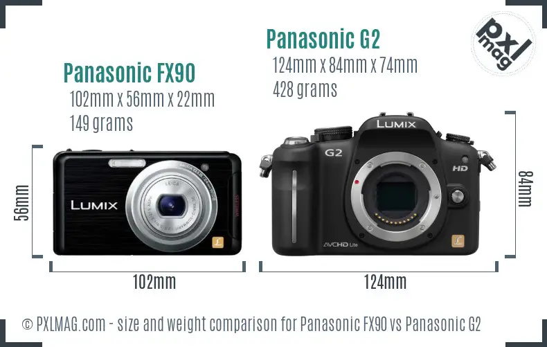 Panasonic FX90 vs Panasonic G2 size comparison