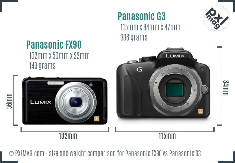 Panasonic FX90 vs Panasonic G3 size comparison