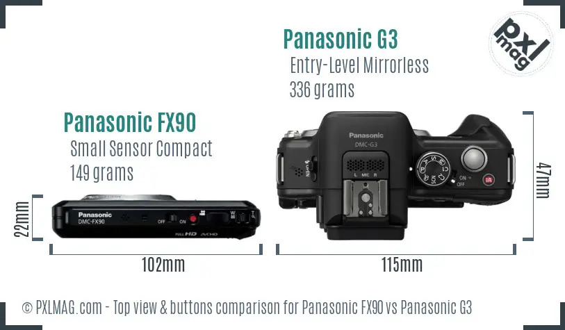 Panasonic FX90 vs Panasonic G3 top view buttons comparison