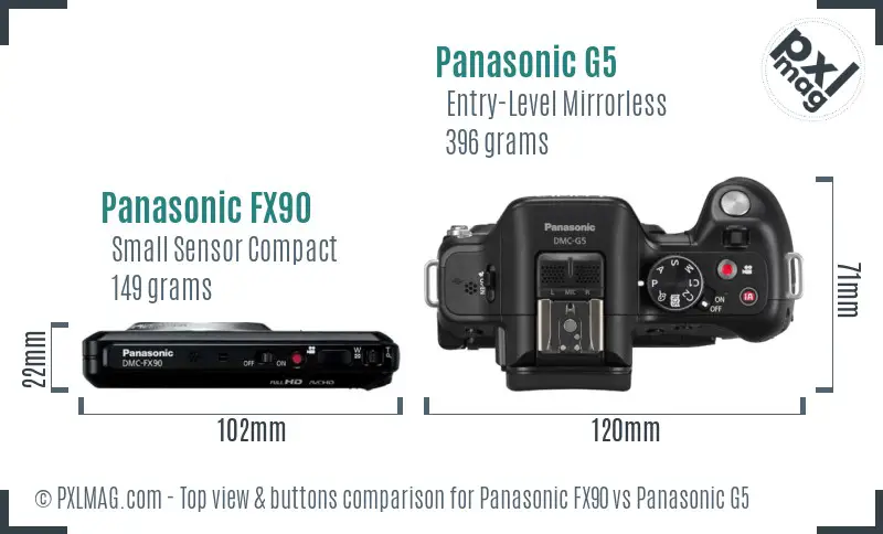 Panasonic FX90 vs Panasonic G5 top view buttons comparison