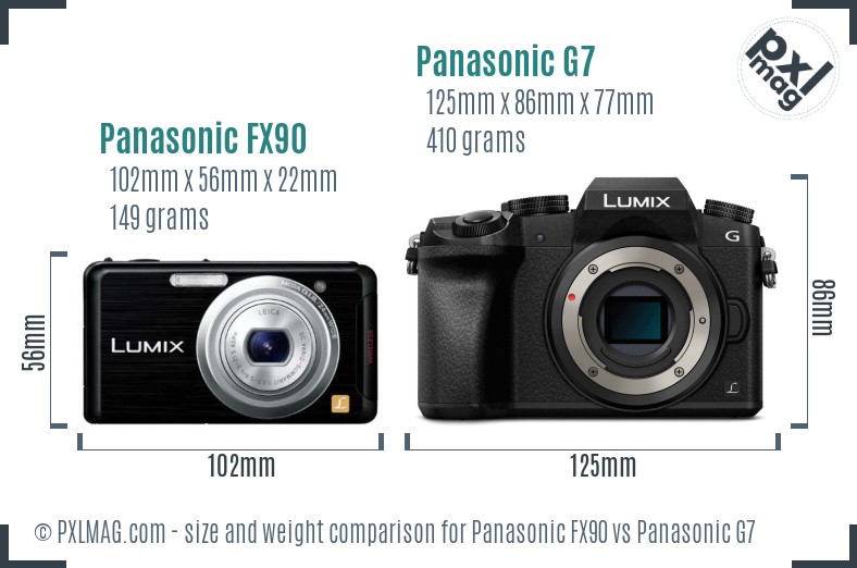 Panasonic FX90 vs Panasonic G7 size comparison
