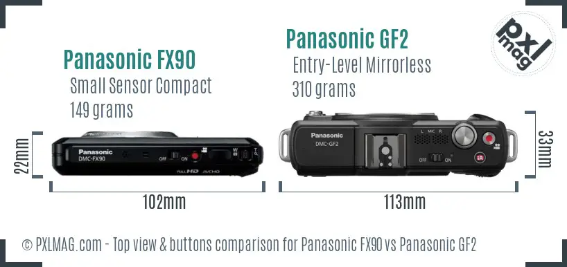 Panasonic FX90 vs Panasonic GF2 top view buttons comparison
