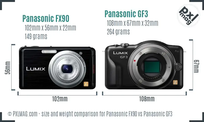 Panasonic FX90 vs Panasonic GF3 size comparison