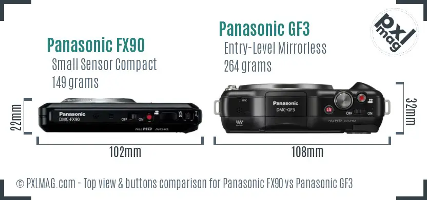 Panasonic FX90 vs Panasonic GF3 top view buttons comparison