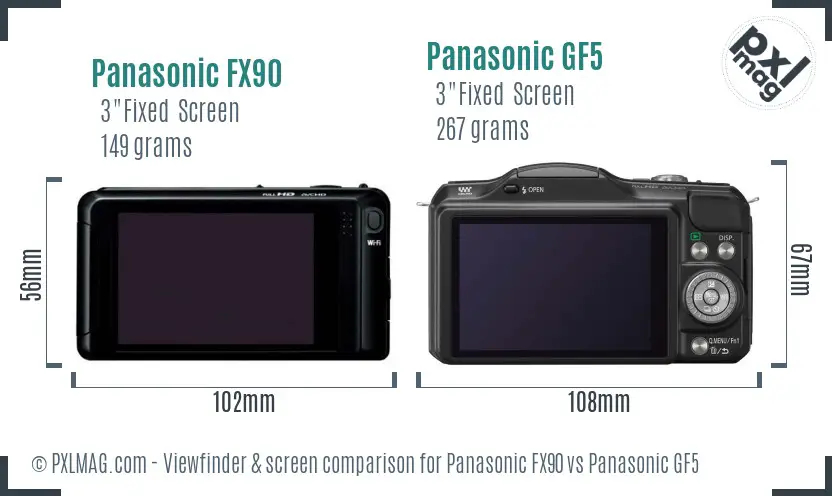 Panasonic FX90 vs Panasonic GF5 Screen and Viewfinder comparison