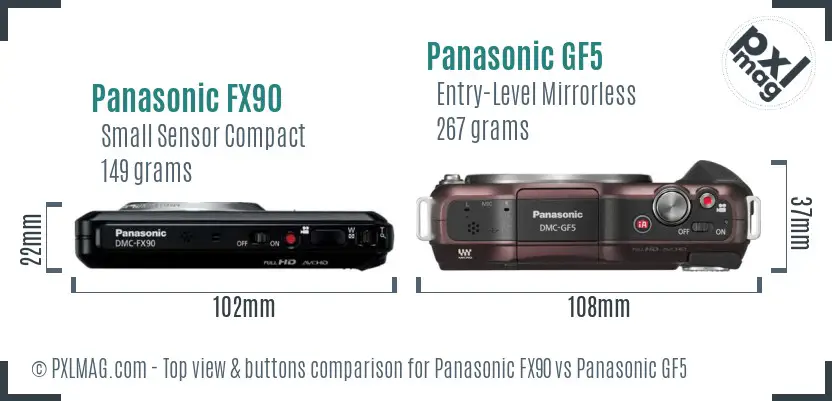 Panasonic FX90 vs Panasonic GF5 top view buttons comparison