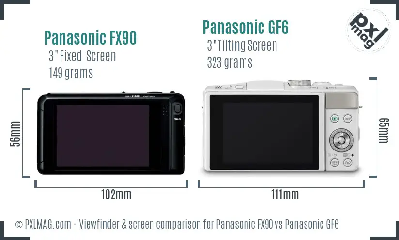 Panasonic FX90 vs Panasonic GF6 Screen and Viewfinder comparison