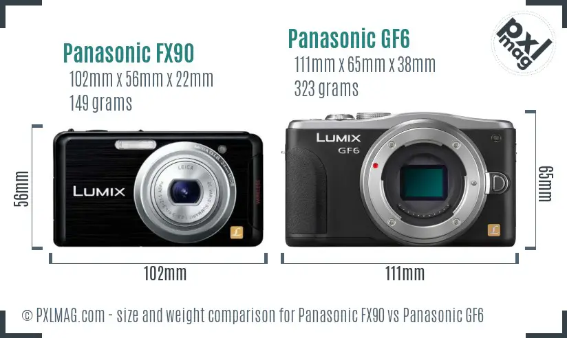 Panasonic FX90 vs Panasonic GF6 size comparison