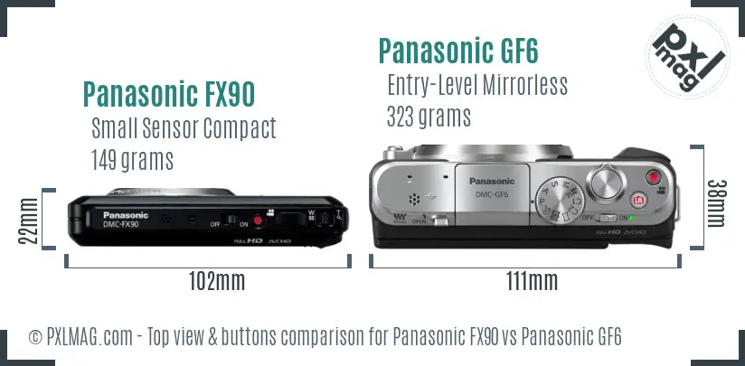 Panasonic FX90 vs Panasonic GF6 top view buttons comparison