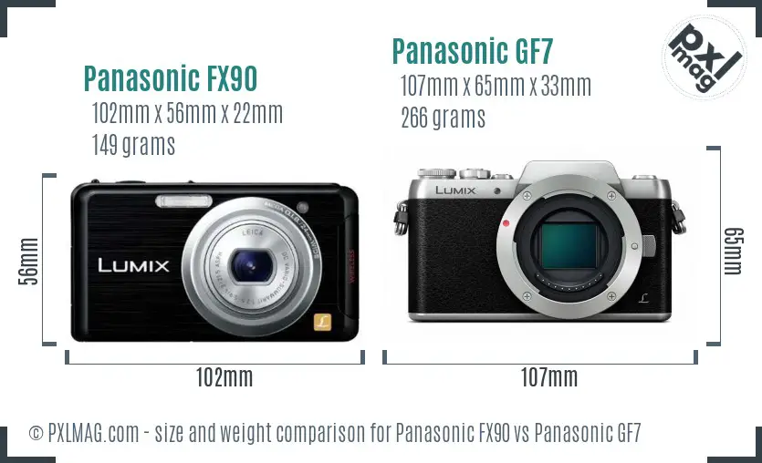 Panasonic FX90 vs Panasonic GF7 size comparison