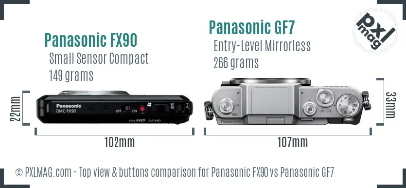 Panasonic FX90 vs Panasonic GF7 top view buttons comparison
