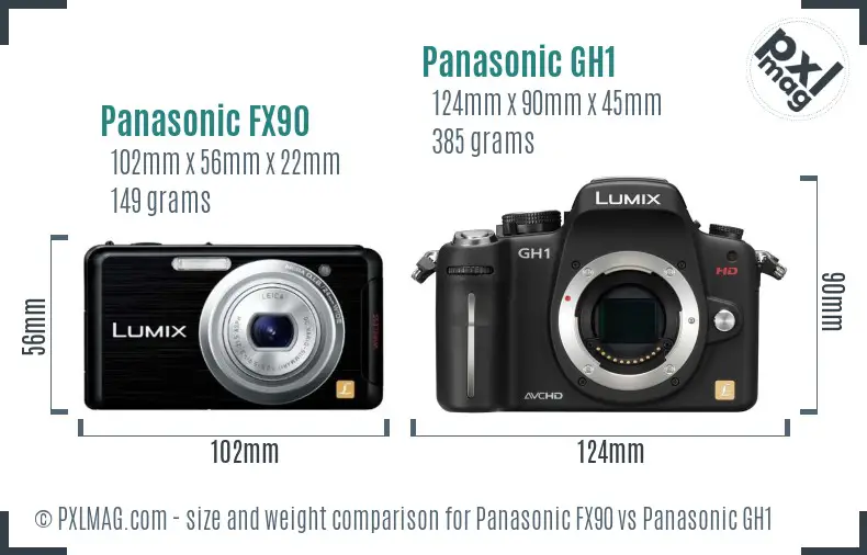 Panasonic FX90 vs Panasonic GH1 size comparison