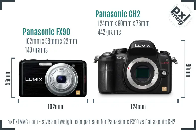 Panasonic FX90 vs Panasonic GH2 size comparison