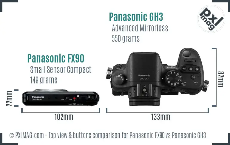 Panasonic FX90 vs Panasonic GH3 top view buttons comparison