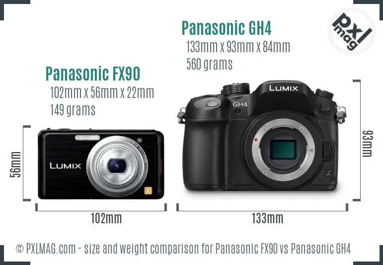 Panasonic FX90 vs Panasonic GH4 size comparison