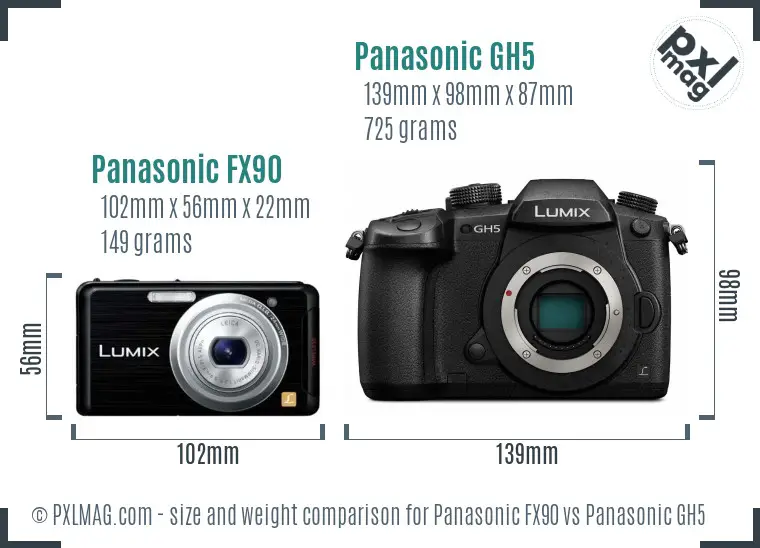 Panasonic FX90 vs Panasonic GH5 size comparison