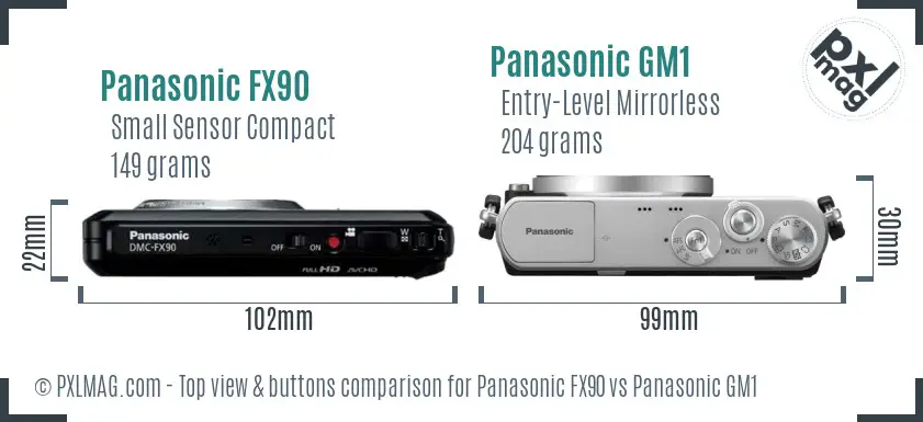 Panasonic FX90 vs Panasonic GM1 top view buttons comparison