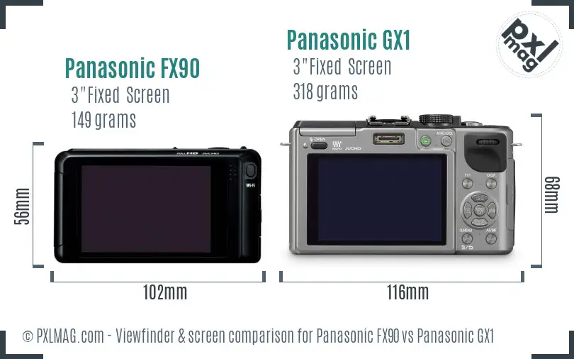 Panasonic FX90 vs Panasonic GX1 Screen and Viewfinder comparison