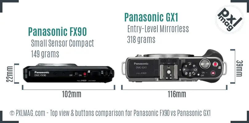 Panasonic FX90 vs Panasonic GX1 top view buttons comparison