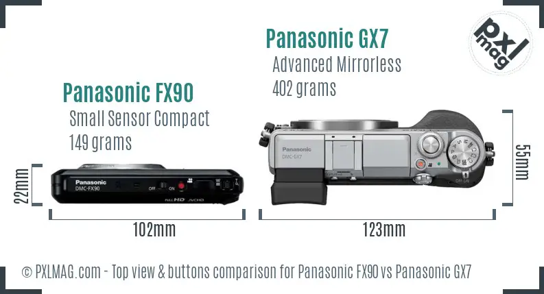 Panasonic FX90 vs Panasonic GX7 top view buttons comparison