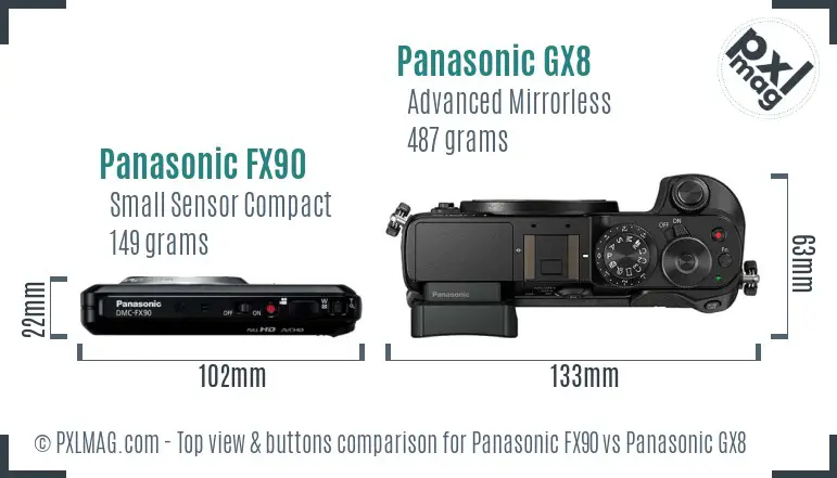 Panasonic FX90 vs Panasonic GX8 top view buttons comparison