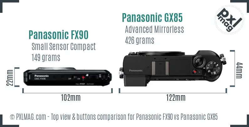 Panasonic FX90 vs Panasonic GX85 top view buttons comparison