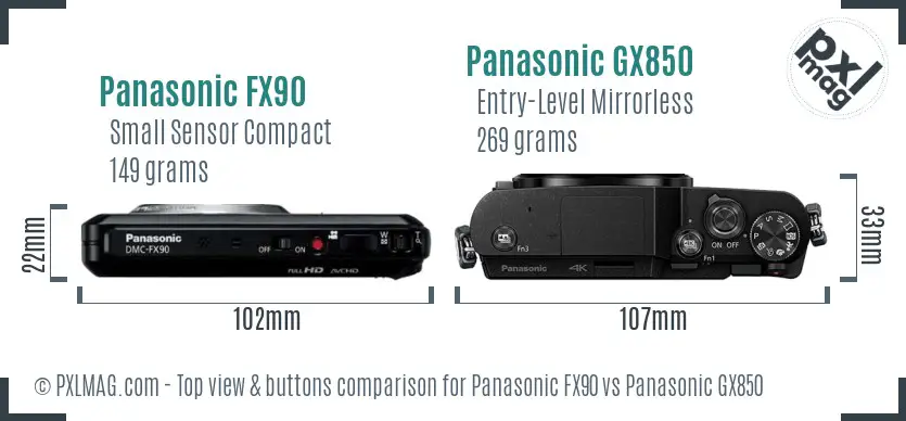 Panasonic FX90 vs Panasonic GX850 top view buttons comparison