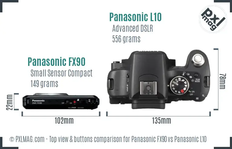 Panasonic FX90 vs Panasonic L10 top view buttons comparison