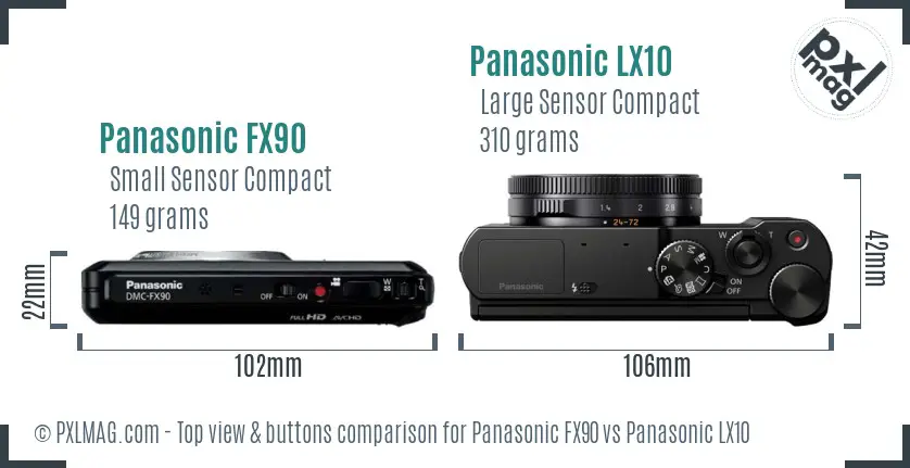 Panasonic FX90 vs Panasonic LX10 top view buttons comparison