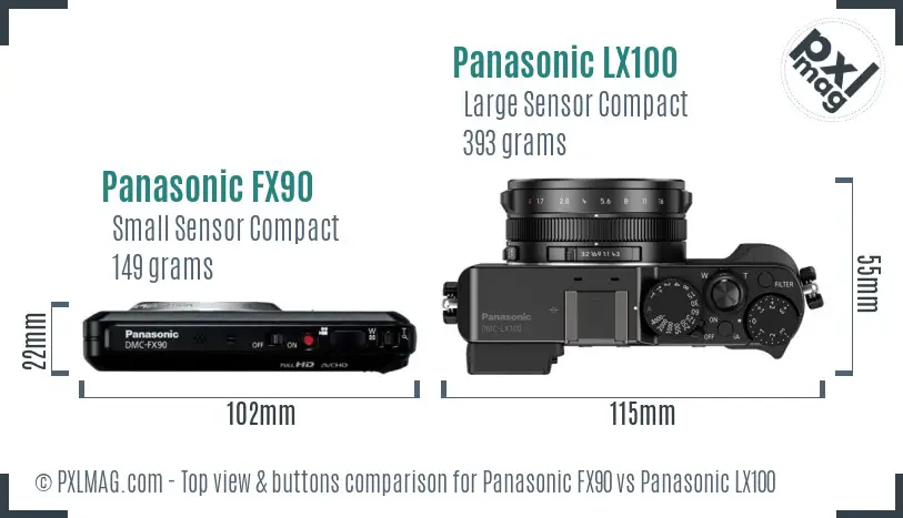Panasonic FX90 vs Panasonic LX100 top view buttons comparison