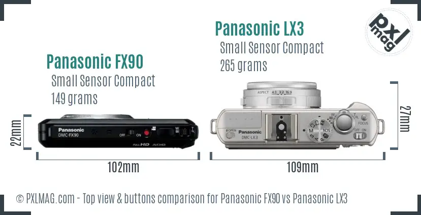 Panasonic FX90 vs Panasonic LX3 top view buttons comparison